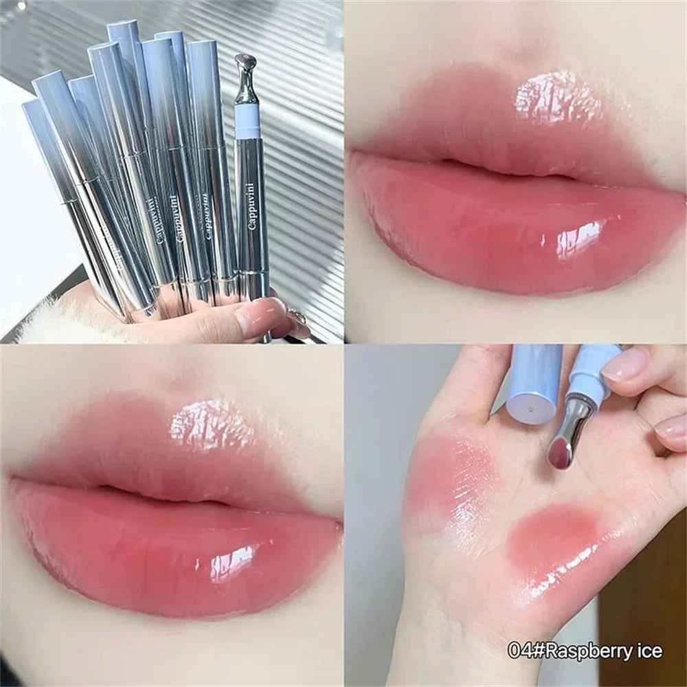 Metal Head Ice Diamond Essence Lip Tint Mirror Water Light Glass Lip Gloss Reduce Lip Wrinkles Moisturizer Lips Pluming Care