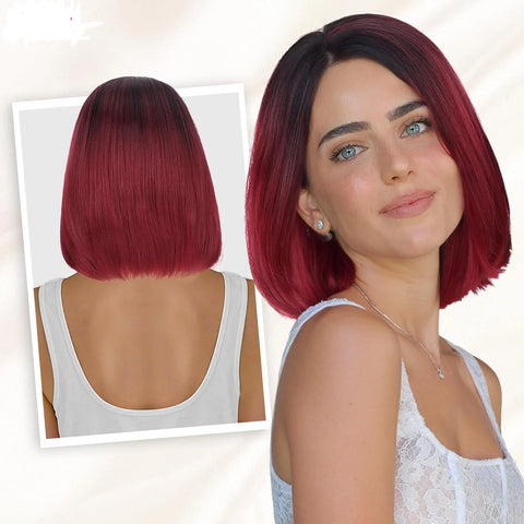 Red And Black Wig Short Bob Wi Synthetic Wigs Ombre Bob Short Hair Wigs for Women Shoulder Length Daily Use Christmas gift
