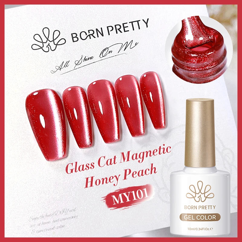 BORN PRETTY 10ml Dark Red Cat Magnetic Gel Nail Polish for Winter Nails DIY Jelly Glass Silver-Light Varnis Semi Permanent