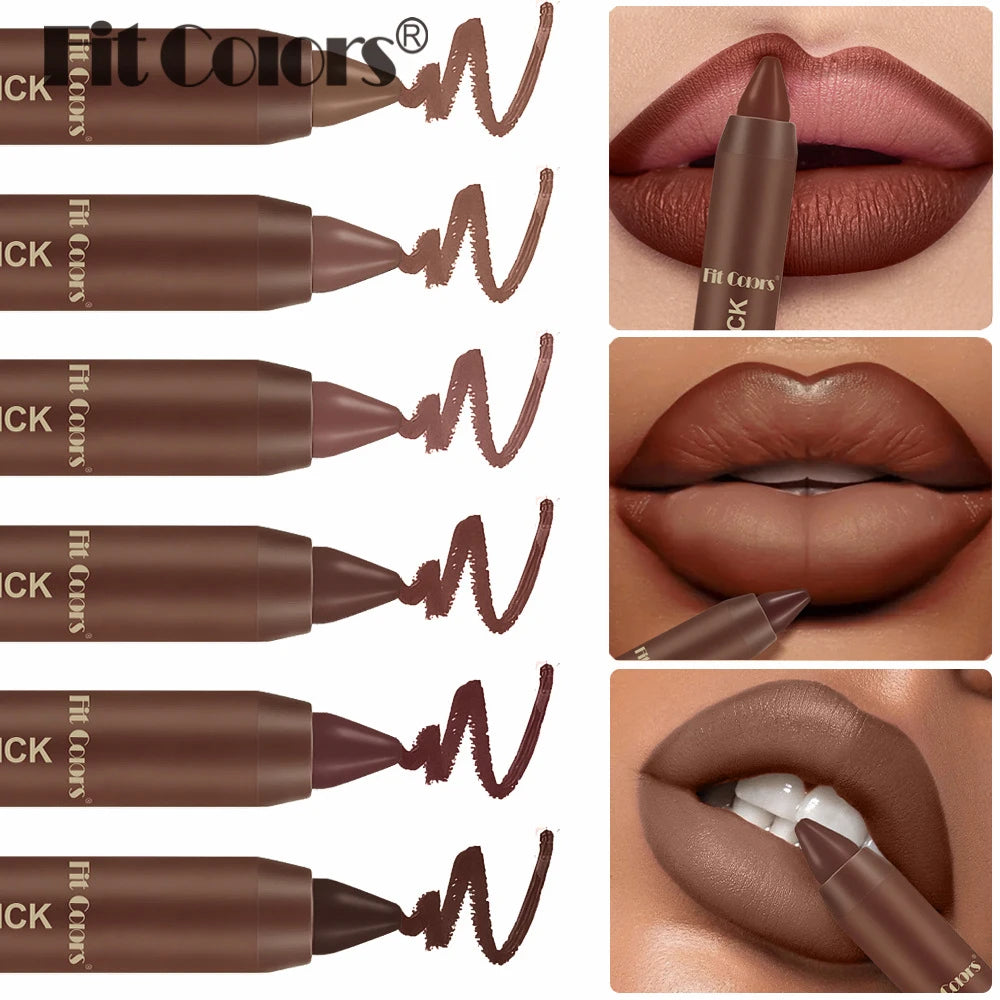 Matte Chocolate Brown Lipstick Crayon Non-stick Cup Lip Liner Pencil Soft Mist Waterproof Creamy Pigmented Lip Outline Contour