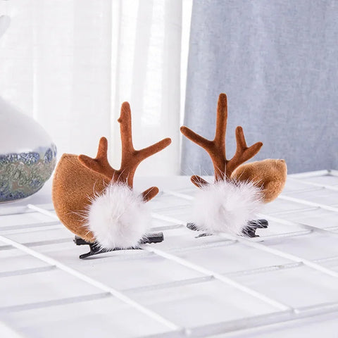 2pcs/Set Kawaii Christmas Elk Ear Hair Clip Women Girl Santa Snowman Hairpin Xmas Party Barrettes For Kids Cosplay Headwear