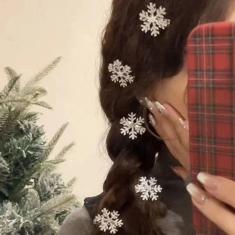 5-Pack of Cool and Sparkling Rhinestone Snowflake Hair Clips for Winter Holiday Parties, Women's Hair Accessories, Christmas Bangs Clips, Side Clips, Stage Performance Fairy Hair Accessories