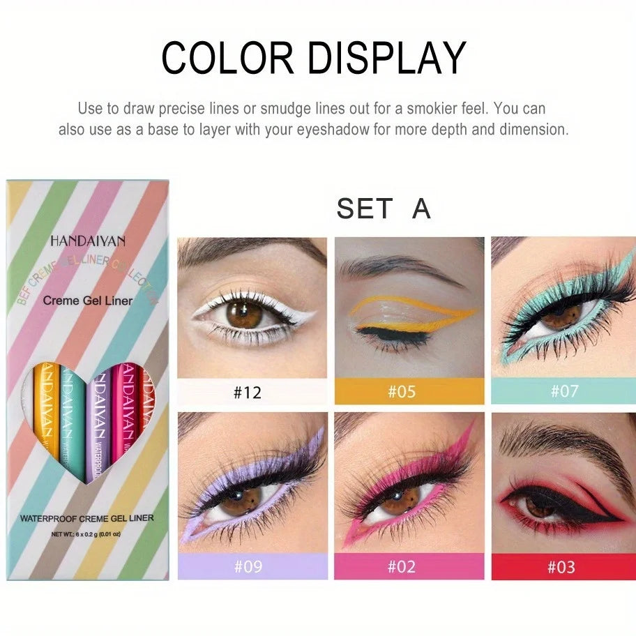 6-Piece Retractable Eyeliner Pencil Set – Waterproof & Smudge-Proof Gel Liners, Colorful Long-Lasting Eye Makeup Kit