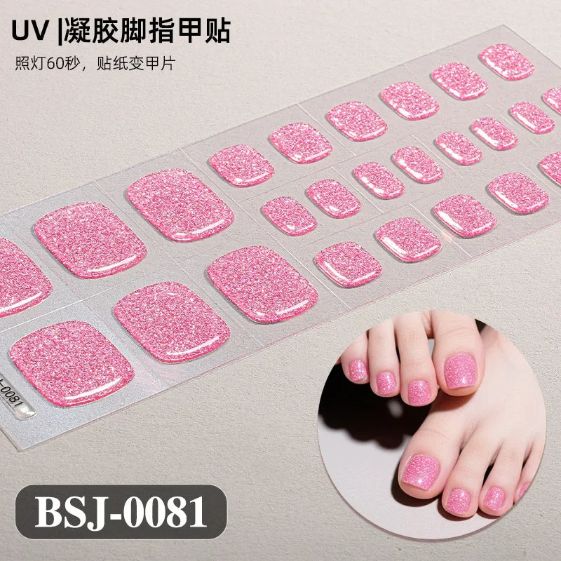 26Tips French Leopard Print UV Gel Toenail Sticker Bronzing Dye Gradient Cross-border Semi Baked Gel Nail Sticker UV Lamp Needed