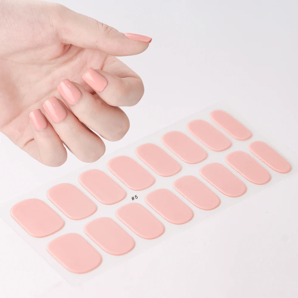 16Tips French Black Semi-Cured Nail Stickers With Glitter Long-Lasting UV Gel Nail Polish Wraps Full Cover Nail Art Decals Patch