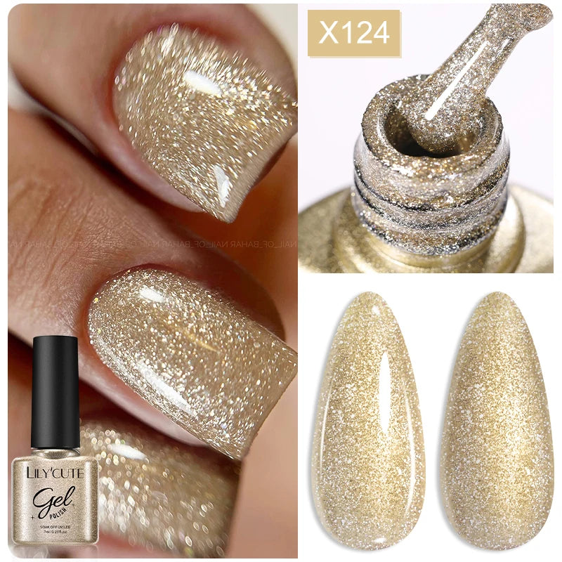 LILYCUTE 7ml Metallic Gel Nail Polish Red Chrome Effect Soak Off UV Gel Varnish Semi Permanent Nail Art Manicure Base Top Coat