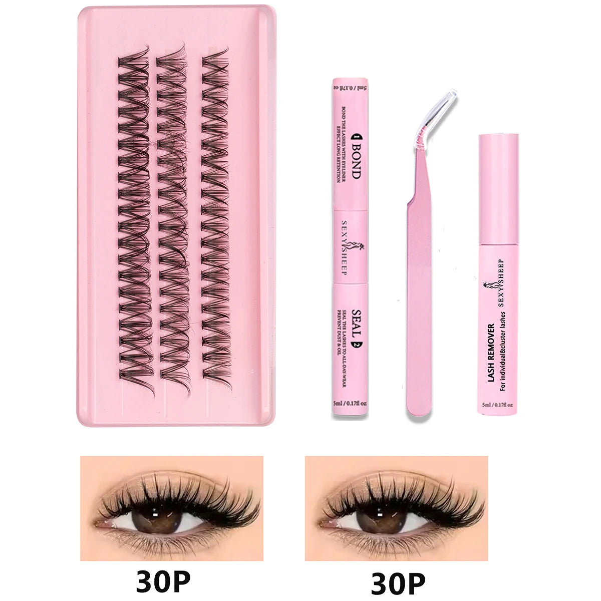 DIY Eyelash Extension Kit Natural Look Soft Eyelash Cluster Suitable for Daily Life with Lash Glue Tweezer for Use At-Home