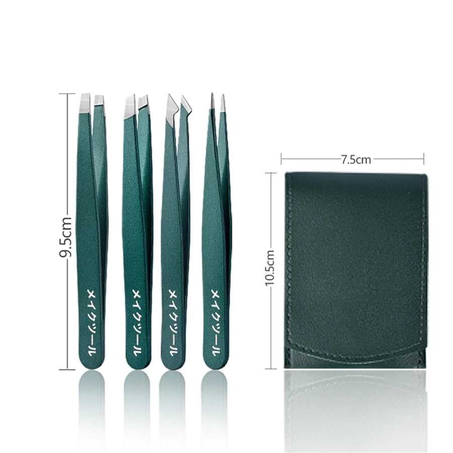 4-Piece Stainless Steel Tweezer Set Unisex Professional Precision for Facial Hair Eyebrows Ingrown Hair & Splinters Durable & Er