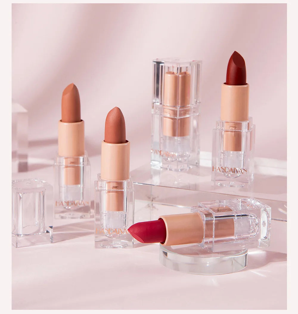 HANDAIYAN Matte Nude Lipstick Velvet Finish Long Lasting Waterproof Korean Beauty Cosmetic Makeup Gift for Women