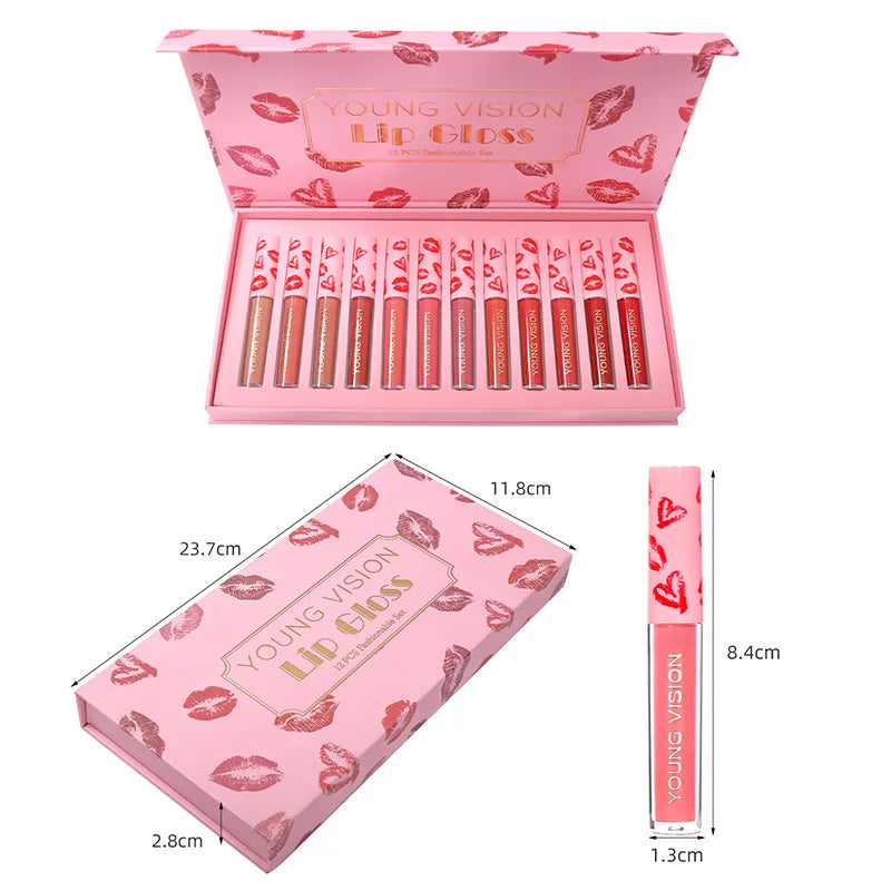 10pcs/set Nude Lip Gloss Matte Velvet Lipstick Waterproof Long-lasting  Liquid Lipstick Women Moist Lip Tint