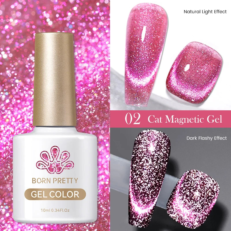 BORN PRETTY 10ml Dark Red Cat Magnetic Gel Nail Polish for Winter Nails DIY Jelly Glass Silver-Light Varnis Semi Permanent