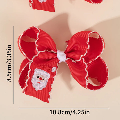 2Pcs Christmas Cartoon Bow Hair Clips Handmade Santa Embroidery Hairpins For Girls Kids Trendy Headwear Hair Accessories Gift