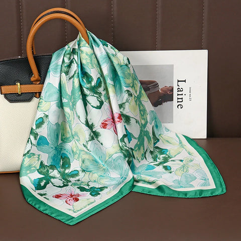 Luxury Print Satin Silk Square Scarf for Women Shawl Hijab Neckerchief Female Hair Ribbon Headband Fashion Wrap Bandana 2023 New
