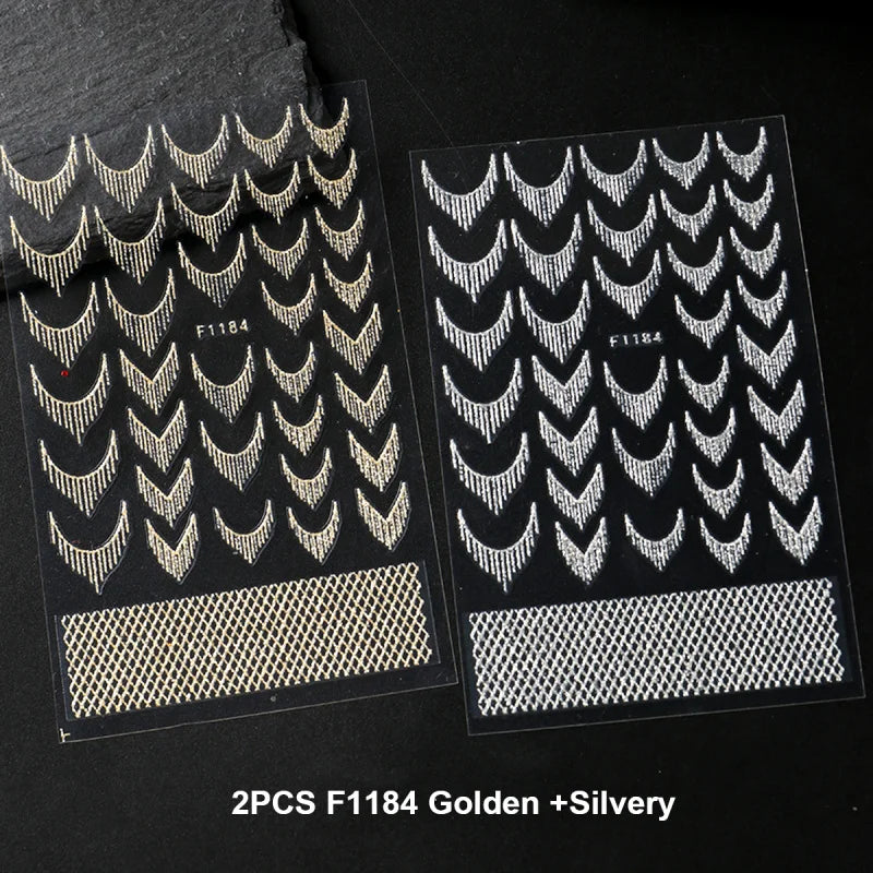 Reflective Glitter French Nail Art Stickers Sparkly Gold Silver Tassel Line Geometric Grids Adhesive Sliders Decals DIY Manicure