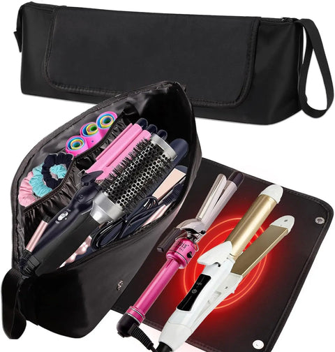 Hair Tools Travel Bag and Heat Resistant Mat, 2 in 1 Organizer Hair Travel Case for Curling Iron,Hair Straightener,Hair Dryers ﻿