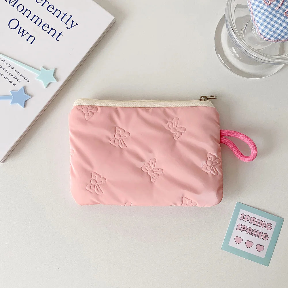 Instagram Bow Silver Shiny Makeup Bag Small Portable Carrying Bag Earphones Data Cable Storage Bag Wallet