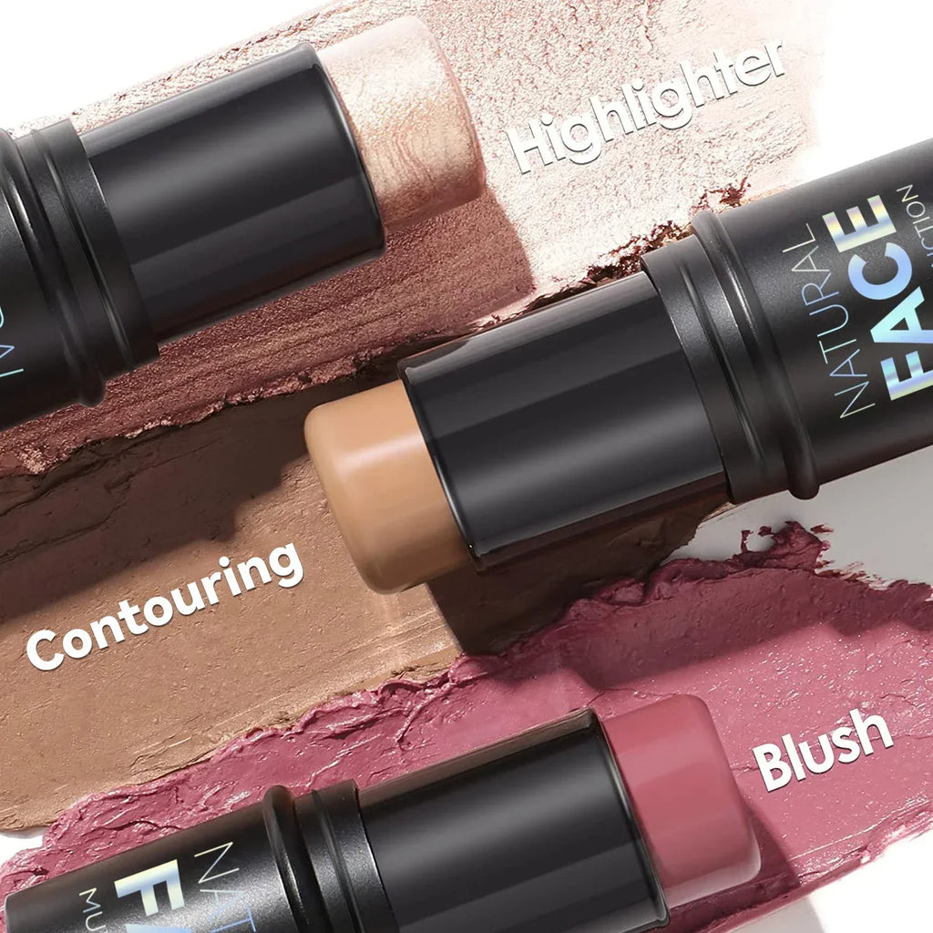 Makeup Face Cream Contour Sticks,Shades with Highlighter & Bronzer & Blush, Non-greasy and Water-resistant Face Contouring Pen