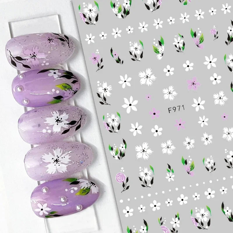 1pcs Sakura Flower 3D Nail Stickers White Cherry Blossom Nail Art Decals Spring Summer Adhesive Slider Decor Wedding Manicure