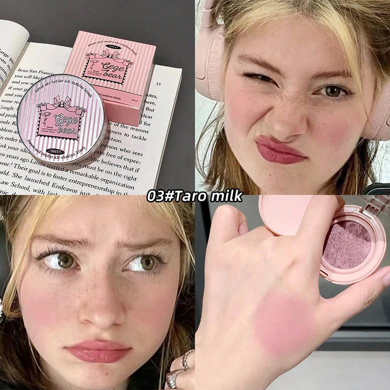 Gege Bear 3 Colors Matte Cream-Textured Cushion Blush with Puff,  Powder-free, Smooth Application, Create  Flawless Daily Makeup