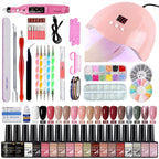 Gel Polish Set Nail Art Kit with UV LED Lamp - Complete Beginner Manicure Tools Kit Including Drill and Brushes for DIY Salon