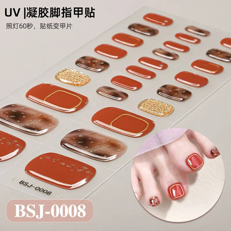 26Tips French Leopard Print UV Gel Toenail Sticker Bronzing Dye Gradient Cross-border Semi Baked Gel Nail Sticker UV Lamp Needed
