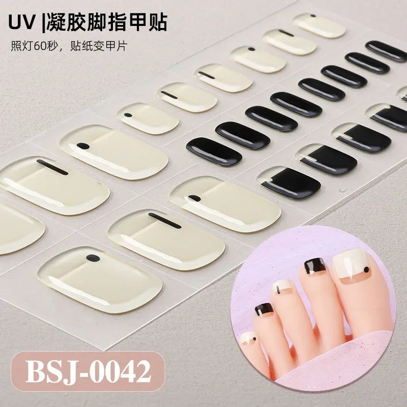 26Tips French Leopard Print UV Gel Toenail Sticker Bronzing Dye Gradient Cross-border Semi Baked Gel Nail Sticker UV Lamp Needed