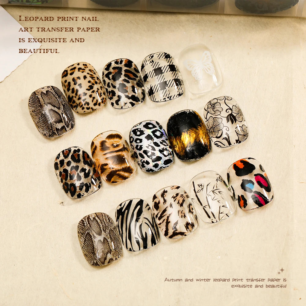 10 Rolls Water Soluble Leopard Print Transfer Paper Nail Transfer Foil Animal Printing Stickers Professional Nail Art Design