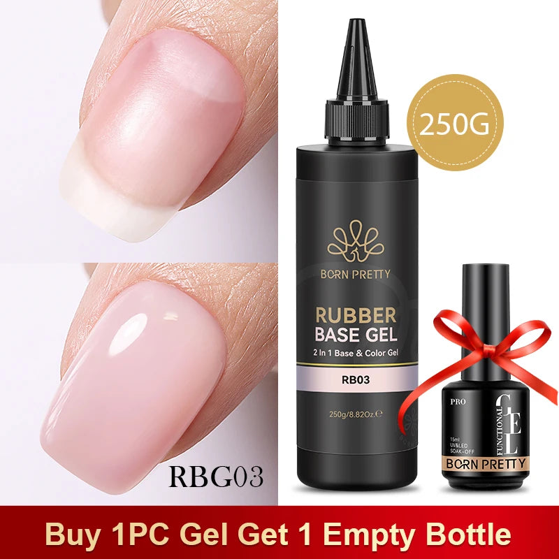 BORN PRETTY 250g Super Top Coat Base Gel Soak off UV LED Drying Long Lasting Semi Permanent Jelly Nude Pink Gel Nail Polish