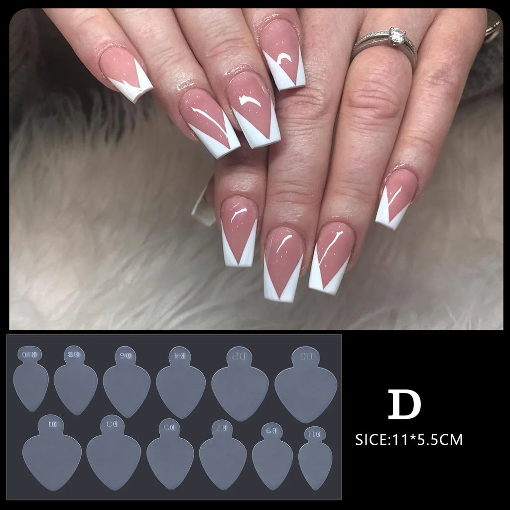 12 Pieces Crystal Nail Molds French Nail Stickers No Frosting No Paper Holder Reusable for French Manicure Extension Tool