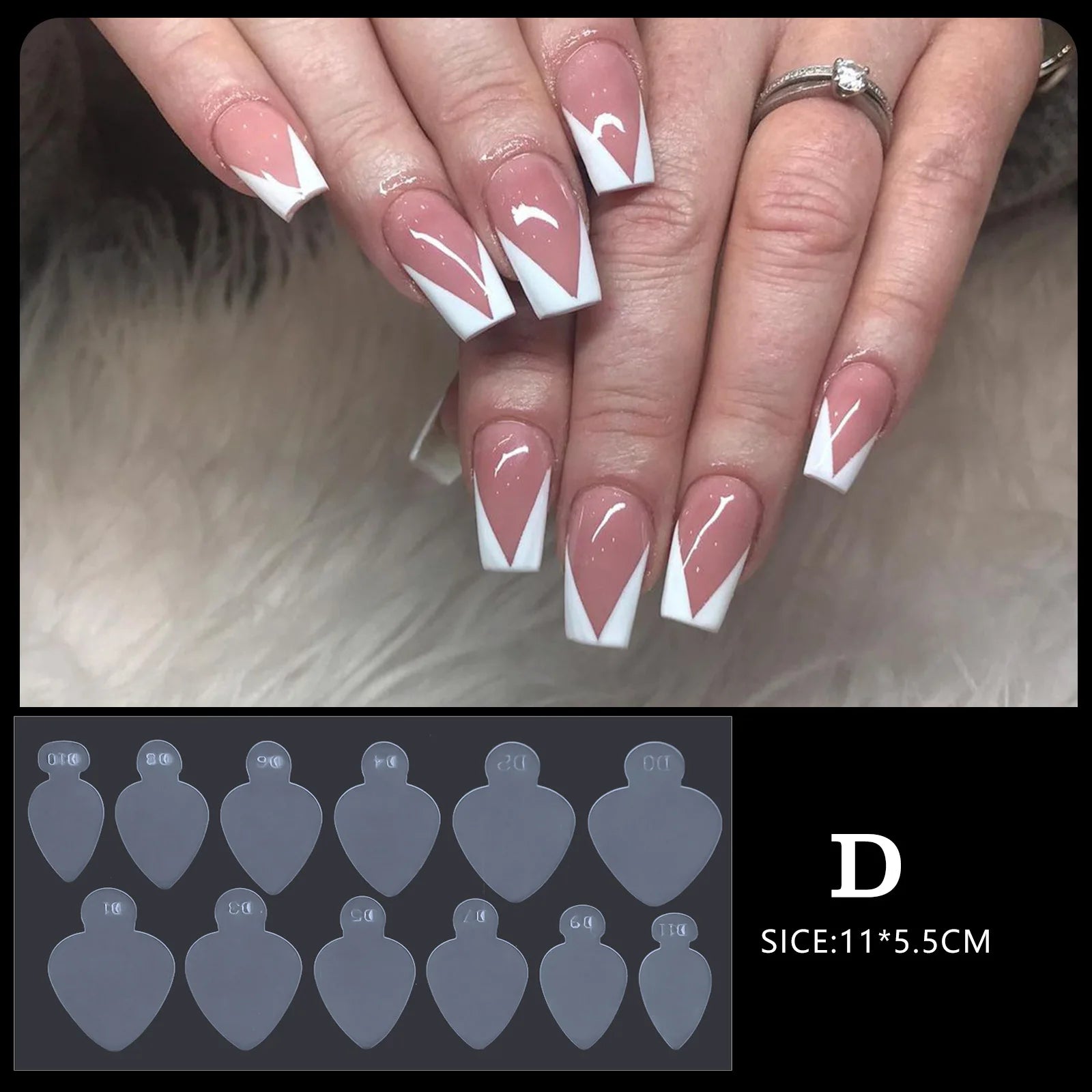 12 Pieces Crystal Nail Molds French Nail Stickers No Frosting No Paper Holder Reusable for French Manicure Extension Tool