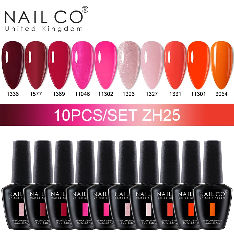 NAILCO 15ml 10pcs/Set Nude Colors Gel Nail Polish UV Gel Nail Polish Pink Nail Lakiery Esmalte Top Base Nail Art Design Vernis