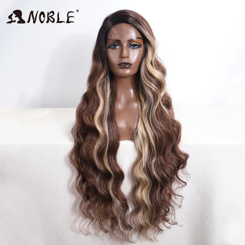 Noble Synthetic Lace Front Wig Long Wavy 36 " Body Wavy Side Part Lace Wig For Women Lace Front Wig Ombre Blonde Cosplay Wig