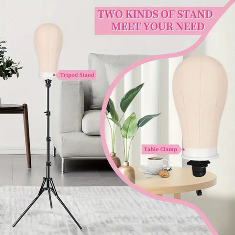 Wig Stand & 22 in Head Combination set，Canvas Wig Head Stand with Mannequin Head for Wigs Manikin Head Block Set for Wigs Making