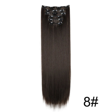 Synthetic 24Inch 16 Clips in Hair Extensions Long Straight Hairstyle Blonde Black Hairpieces Heat Resistant False Hair Daily Use