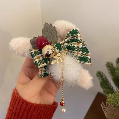 1/2pcs Elegant Christmas Plush Bow Tassel Hair Claw Clips for Women-Holidays, Christmas Day, Thanksgiving Gifts