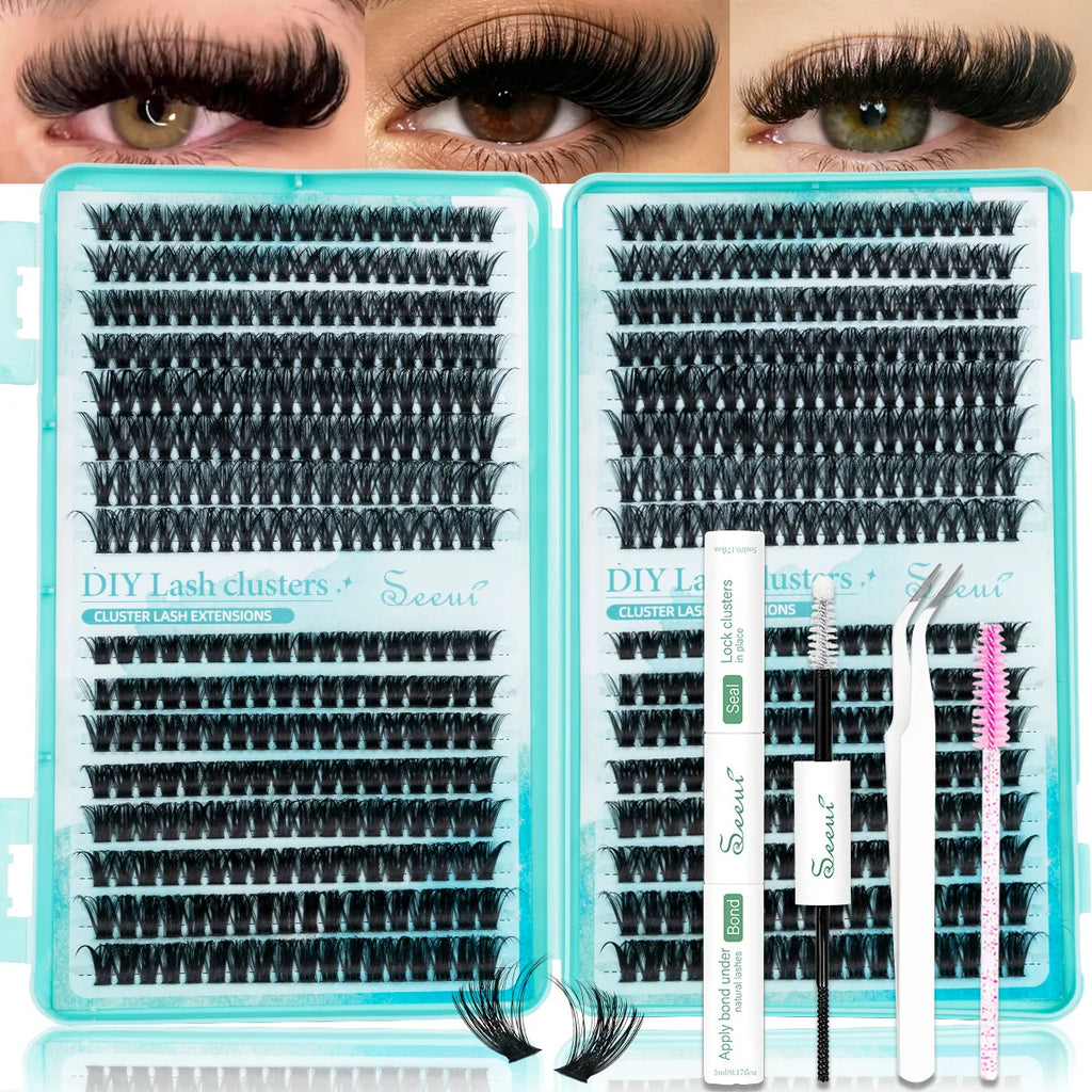 SEEUI DIY Cluster Lashes Kit Individual Lashes 3D Faux Mink Lashes Wispy Eyelash Extension Kit with Bond&Seal Lash Tweezer