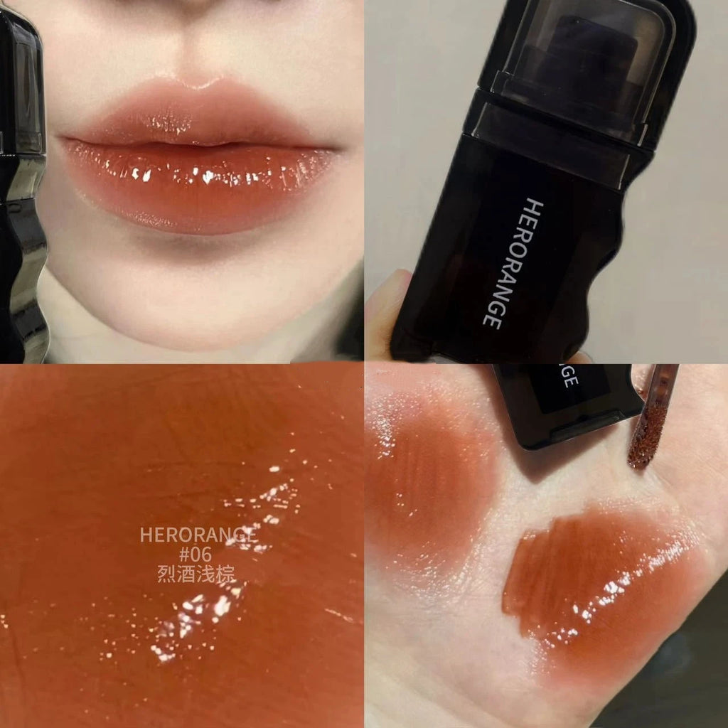 Wave Shape Green Brown Mirror Lip Tint Glass Clear Shine Lip Stain Water Light Non-Sticky Plumping Lip Long Lasting Makeup