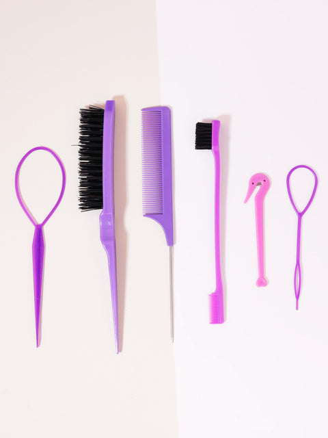 6PCS hair styling comb set, comb, pointed tail comb edge brush, hair tail tool weaving tool ring, rubber band cutter