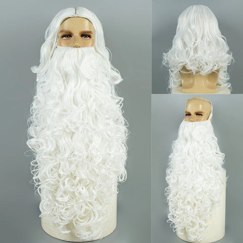 REEWES Christmas Santa Claus Hair Wig+Beard Set Cosplay Accessory Blonde synthetic  Wig For Men Halloween Dress Costume