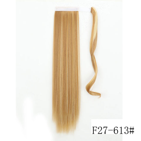 LISI GIRL Synthetic Hair 22''34'' Long Straight Ponytail Wrap Around Ponytail Clip in Hair Extensions Black Hairpiece Headwear