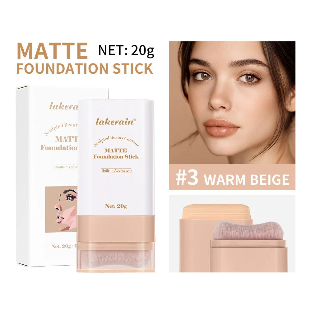 Skin Tint Foundation Stick with Brush Multi Use Matte Waterproof Long Lasting Oil Control Thin Coverage for Blemishes Concealer