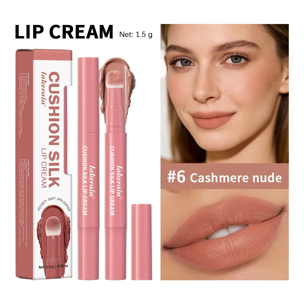 Lip Stain Air Cushion Lip Cream 2 in 1 Lip&Blush Waterproof Matte Lip Glaze Mouth Red Lip Mud Non-fading Non-stick Cup Makeup
