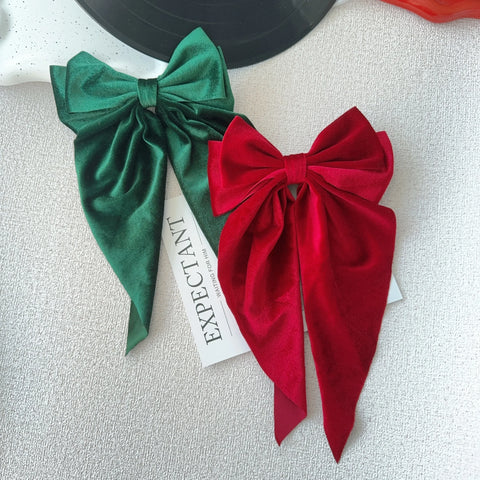 Christmas ins Velvet Bow Hair Clip temperament Women Fashion Solid Bowknot Satin Hairpin Girls Ponytail Clip Hair Accessories