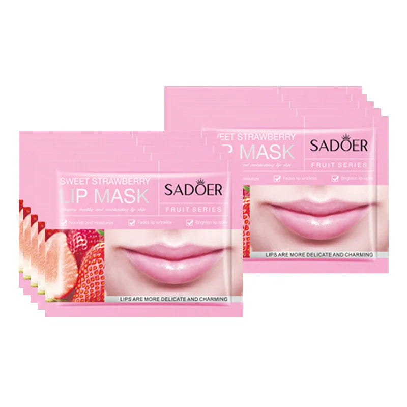 10pcs SADOER Fruits Moisturizing Lip Mask Lips Skin Care Nourishing Hydrating Crystal Collagen Gel Lip Patches Lips Plumper