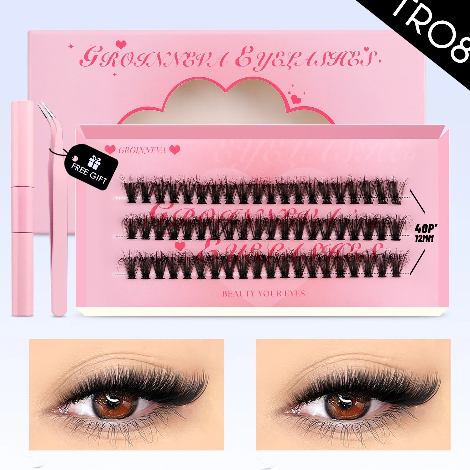 GROINNEYA DIY Lash Clusters Set Mixed Tray Lashes Kit Fluffy Individual Lashes Extension With Lash Bond and Seal Makeup