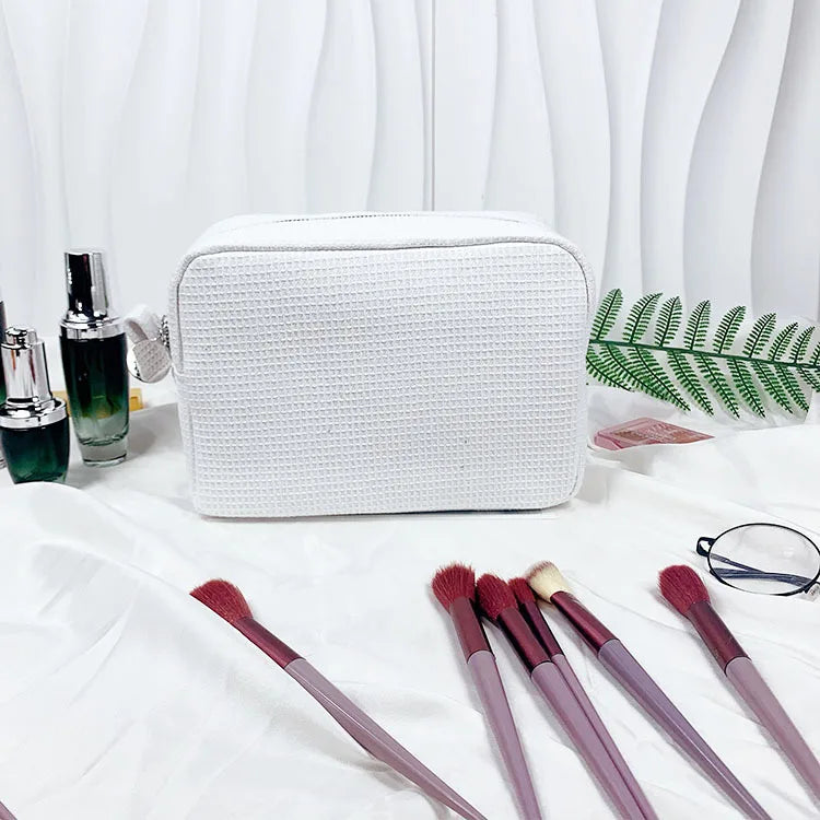 New Waffle Cosmetic Bag, Personalized Monogrammed Toiletry Bag, Embroidered Make Up Bag,Bridesmaid Makeup Bag, Wedding Gifts
