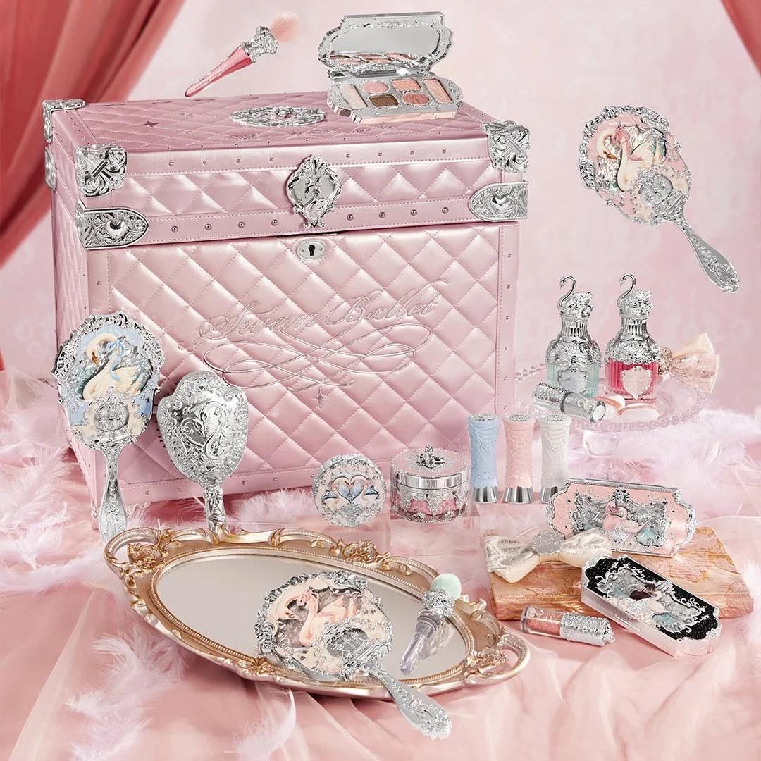 Flower Knows Swan Ballet Collection 6 Color Palette Embossed Blush Shine Lipstick Fairy Tale Ballet Makeup Gift Set