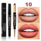2 In 1 Matte Lipstick Pencil Double Head Lip Liner Pen Red Nude Long Lasting Waterproof Lady Charming Lip Pencil Makeup Tools