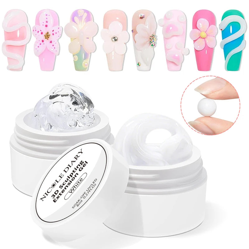 NICOLE DIARY White Non Stick Hand Extension Gel Nail Polish For 3D Shaping Carving Flower DIY Nail Art Extension Acrylic
