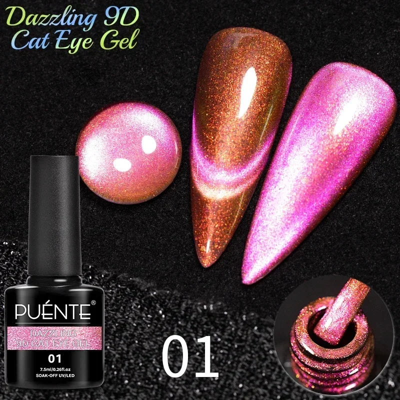 PUETNE 7.5ML Amber Moonlight Cat Magnetic Gel Nail Polish Winter Nails Jelly Glass Cat Eye Soak Off UV Semi-Permanent Varnish